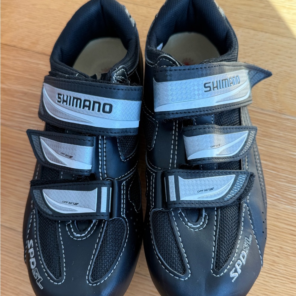 Shimano Black Sneakers with Velcro Straps with clip ons